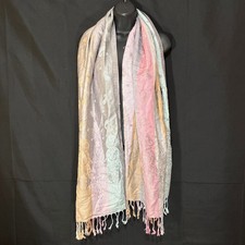 Pashmina Scarf Paisley Stripe Pastel Tassels Shawl Wrap Metallic Shimmer