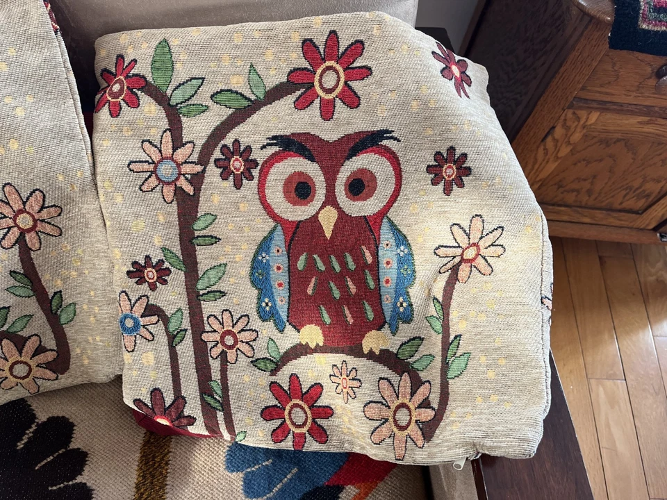 VTG Owl Bohemian Accent Pillow Shams Set 2 Multi Midcentury Modern Flower Power - Image 3 of 4