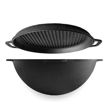 15 L Cast Iron Kazan WOK w/ Grill Pan Lid Pilaf Lagman Uzbeki Cauldron Казан