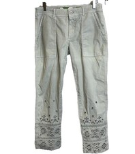 Anthropologie The Wanderer Pants Sz 29 Women Eyelet Hem Muted Green Cottagecore