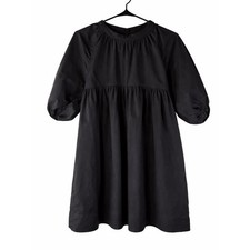 Everlane Black Cotton Mini Dress Shirred Puff Sleeve Casual Size Large