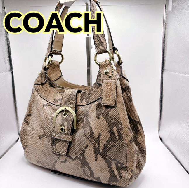 COACH python pattern shoulder bag F17419 snake pa… - image 1