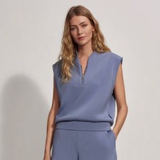 NWT Women's Varley Blue Loretta Half-Zip Sleeveless Sweat VAR01892, LARGE - 128