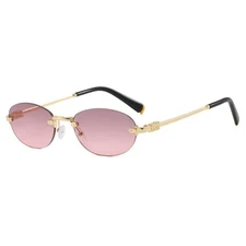 Women Metal Oval Rimless UV Protection Sunglasses Fashion Driving Party Glasses 