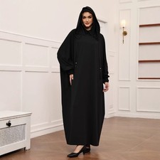 Modest Loose Long Hooded Abaya Dress Muslim Women Maxi Gown Robe Dubai Kaftan