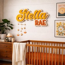 Custom 3d wooden name sign  mid century baby name wall decor, kids room