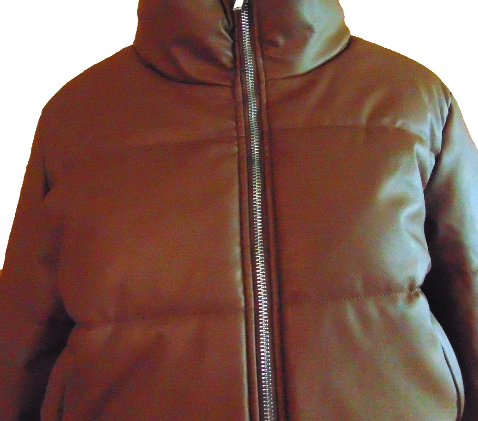 AMBIANCE WOMENS CROPPED FAUX LEATHER PUFFER JACKET BROWN COAT~M/L - Image 4 of 4