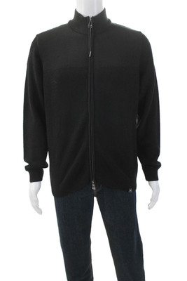 Brax Feel Good Mens Long Sleeve Front Zip Mock Neck Sweater Black Size IT 50