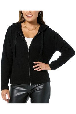 Curations Women's Cashmere-Blend Zip-Front Hoodie Black