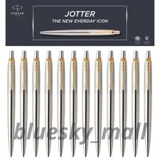 12 X Parker Jotter Steel Gold Medium Black In...