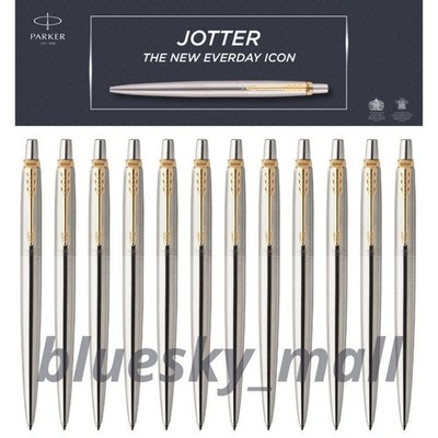 12 X Parker Jotter Stainless Steel GT Ballpens, Free 12 Medium Black Ink Refills