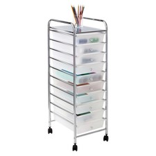 10 Drawer Rolling Craft Cart Clear Chrome Portable Organizer Storage Office