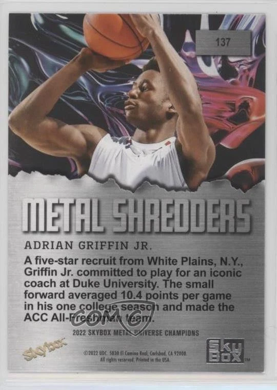 2022 Skybox Metal Universe Champions Shredders AJ Griffin Adrian Jr Rookie RC - Image 2 of 2