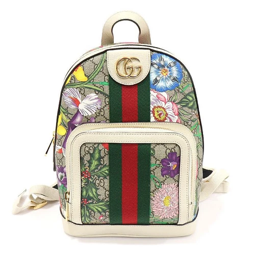 Petit sac à dos Gucci GG Supreme Flora toile WEB plaqué or Ophidia 547965