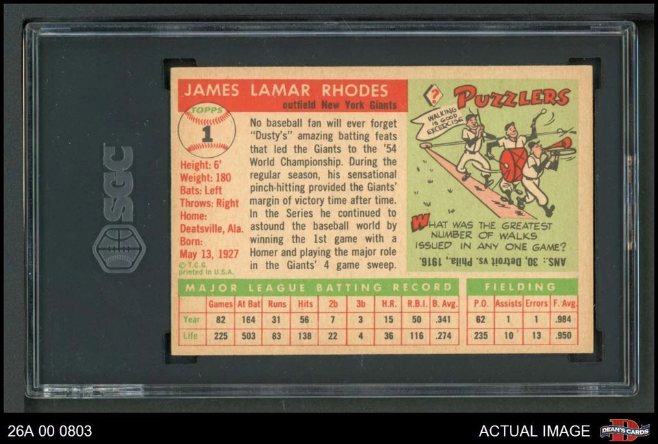 1955 Topps #1 Dusty Rhodes Giants SGC 7 - NM - Image 2 of 2