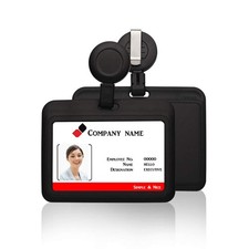 ID Badge Holder Case Horizontal with Reel Clip Retractable Heavy Duty Credit ...