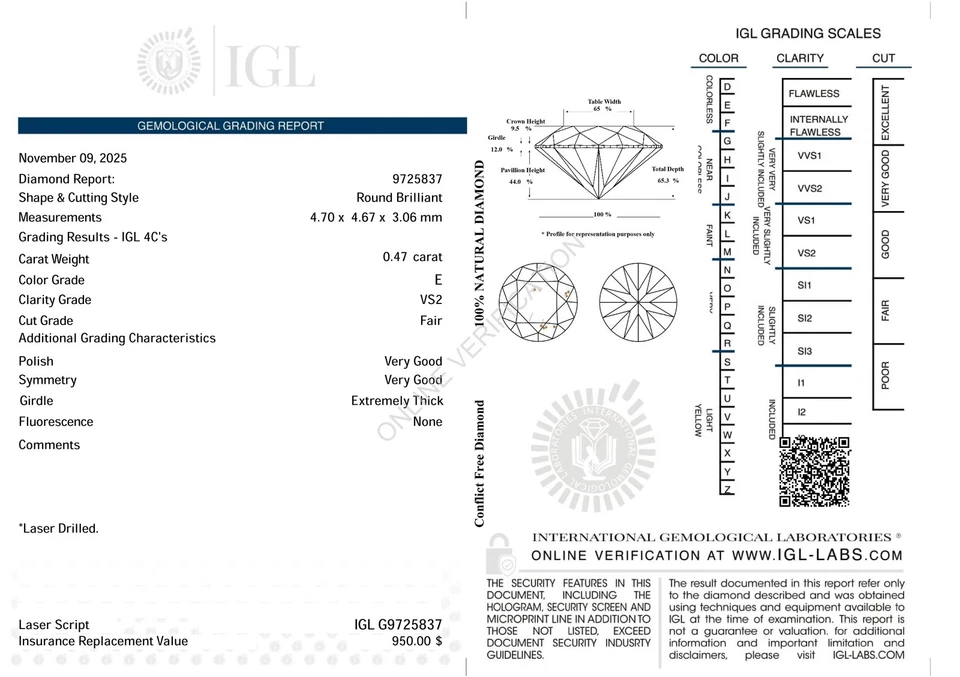 Certified 0.47 Carat E VS2 Round Brilliant Natural Enhanced Loose Diamond 4.7mm - Image 4 of 4