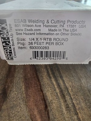 1/4 x 1 RTB  round ESAB REFRAC-T-BACK ceramic back up tape.