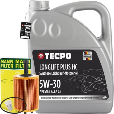 MANN-FILTER ÖLFILTER + 5L TECPO 5W-30 MOTORÖL LONGLIFE PLUS 504.00 507.00 5W30
