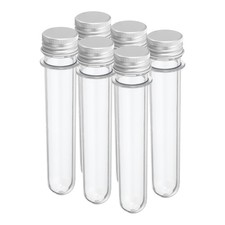 45ml Plastic Test Tubes with Screw Caps, 6Pcs 141x25mm Tubes, Silver Tone