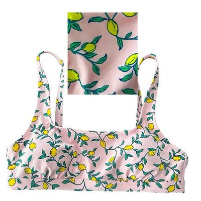 LANDS END Womens Lemon Fruit BIKINI Swim Suit TOP 8 Pink Yellow Green Print Tank