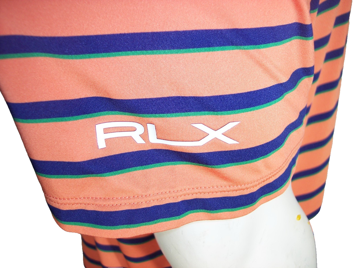 RLX XL Orange Striped Poly/Spandex Golf Shirt PGA Tour Issue Lexus