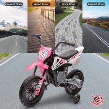 12V Kids Electric Dirt Twist Grip Throttle Bike w/Training Wheels 3Mph Music NEW