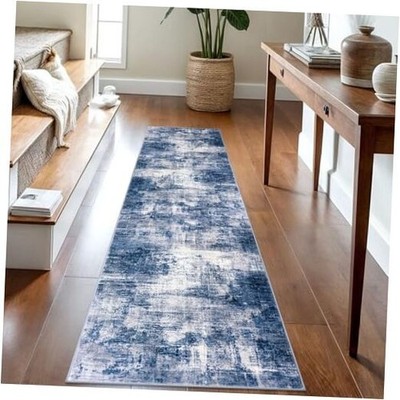  Abstract Runner Rug 2x8 Ft Washable Runners 2' x 8' (Runner) Navy/Grey/White