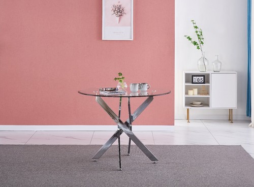 Dining Table Set Round Glass Chrome Legs and 4 Velvet Dining Chairs Modern Home - Picture 53 of 76