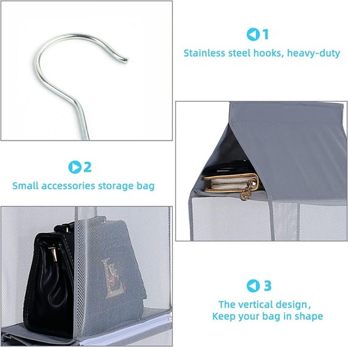Detachable Hanging Handbag Organizer Shelf Bag Storage Holder Wardrobe Closets - Picture 4 of 10