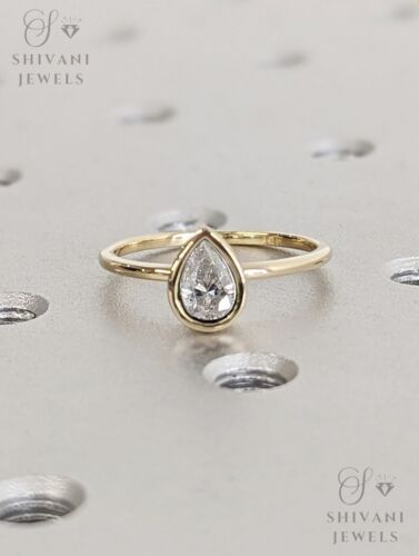 IGI Certified 1Ct Pear Lab Grown Diamond Solitaire Solid Gold Ring For Women - Picture 2 of 7