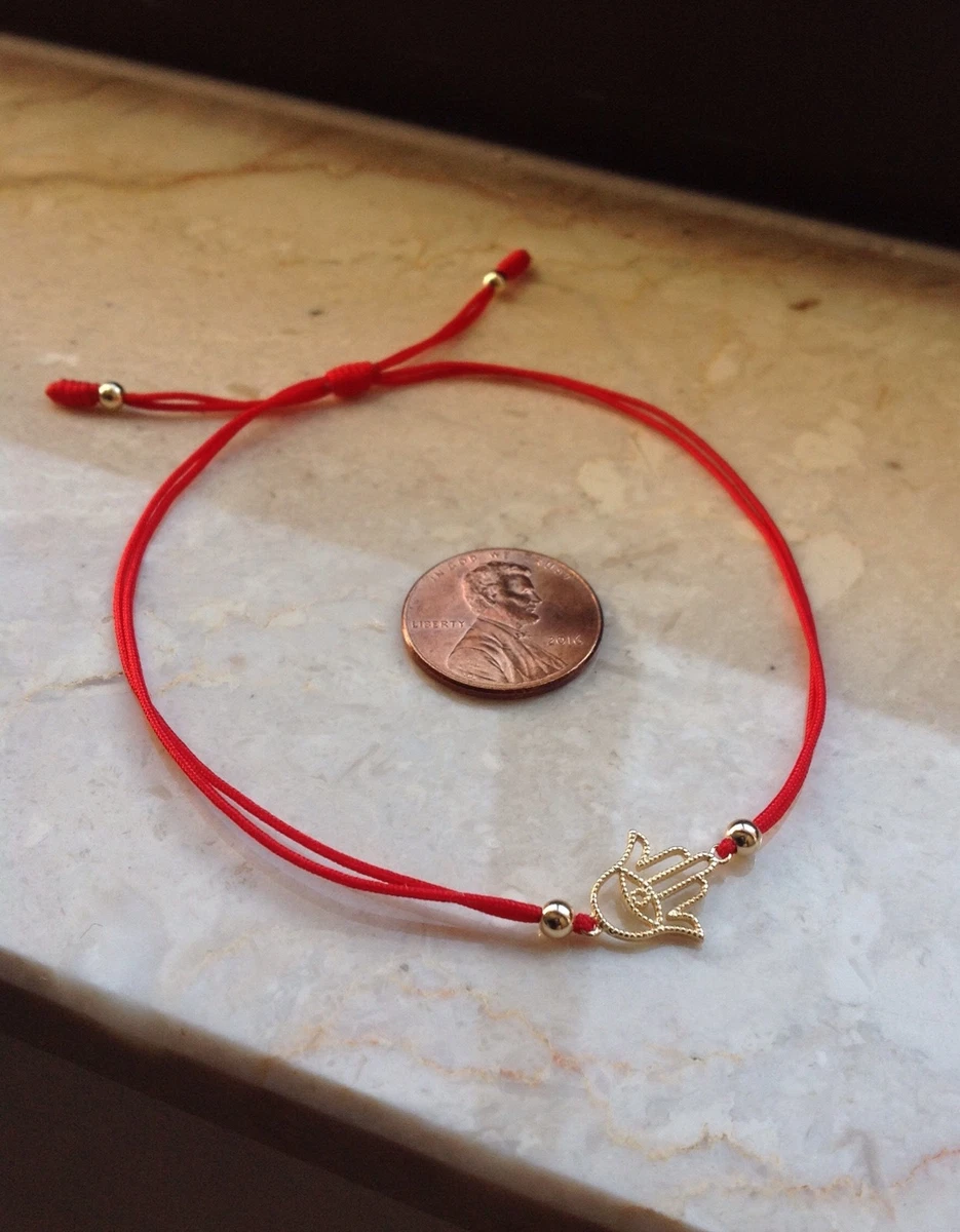 Sterling Silver Hamsa Hand of Fatima Evil Eye Red Cord Bracelet