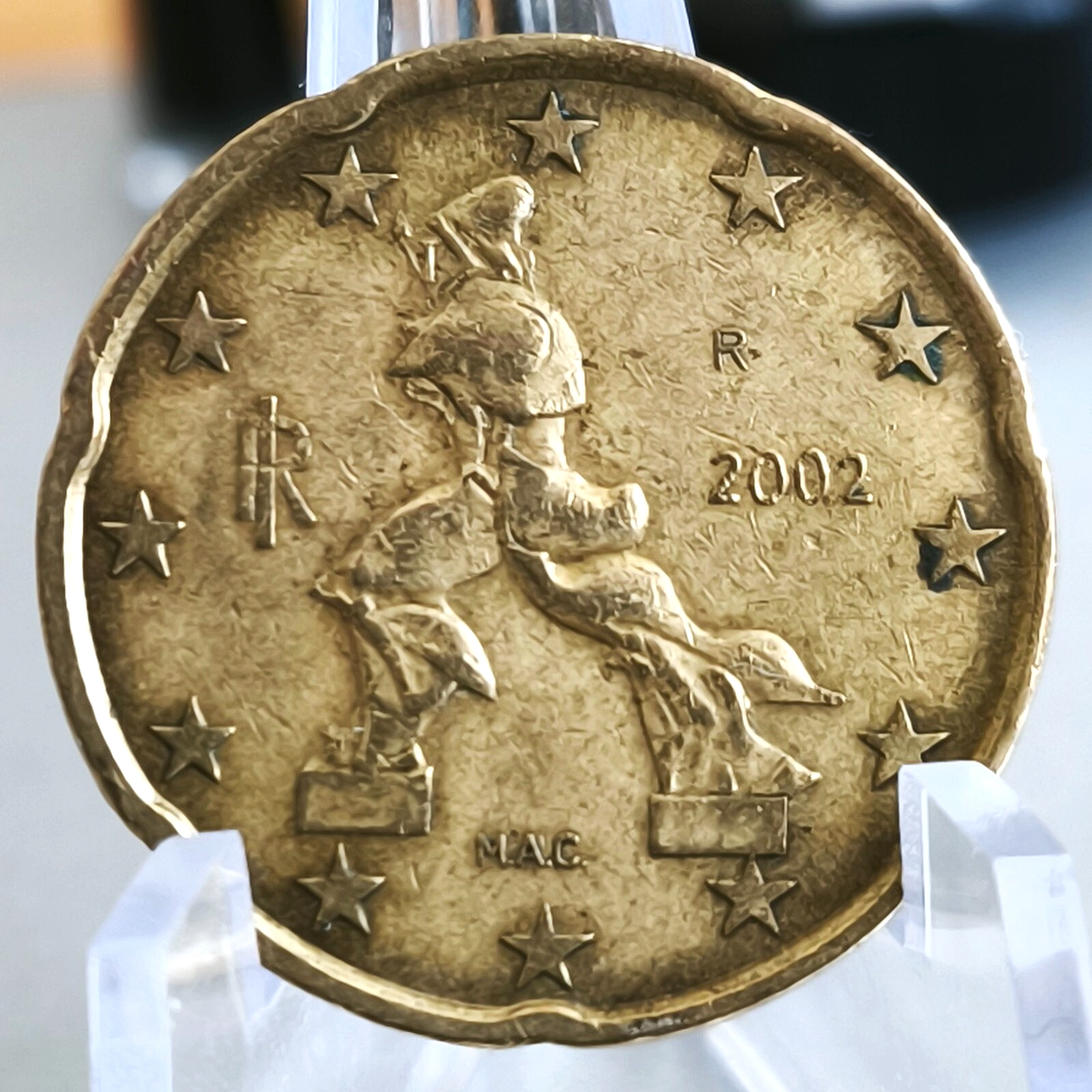 イタリア20セントユーロ2002年エラー2枚レア品 Rare 2002 Italy 20 Cent Euro Coin – Error: Double Rim, Misaligned