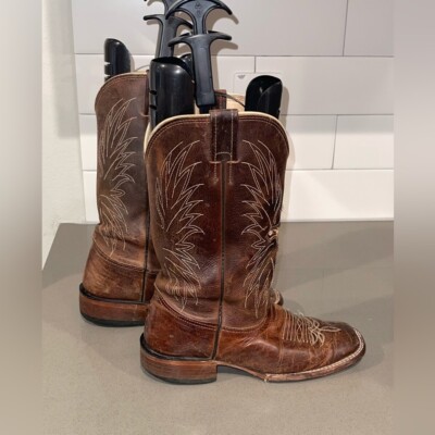 Bottes de cowboy Larry Mahan vintage, taille 10B pour hommes, bottes en cuir gris clair