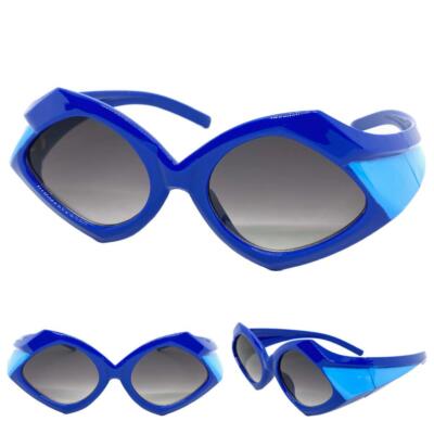 Futuristic Space Robot Modern Retro Party Raver SUN GLASSES Big Funky Blue Frame