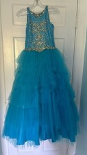 Stunning Turquoise Blue Girls' Pageant Ballgown   Rhinestone Bodice, Tulle Skirt