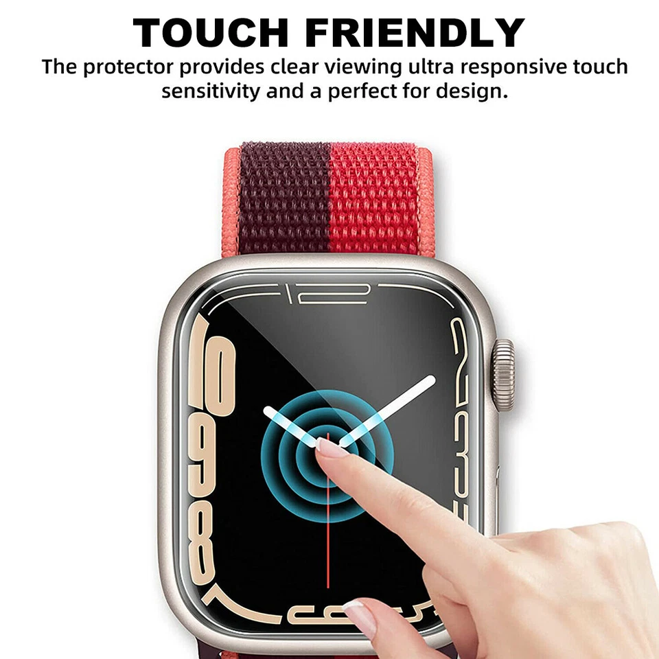 Fr Apple Watch Series 9 8 7 3D Edge Tempered Glass Full Screen Protector 41/45mm - Image 4 of 4