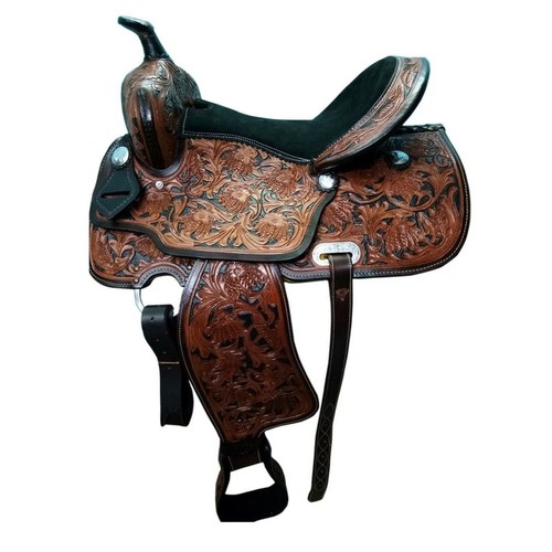 Western Premium Leather Barrel Racing Trail Horse Saddle Tack Size 14 - Picture 7 of 7