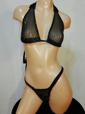 Exotic dancer stripper medium black two piece bikini dance outfit - dancewear