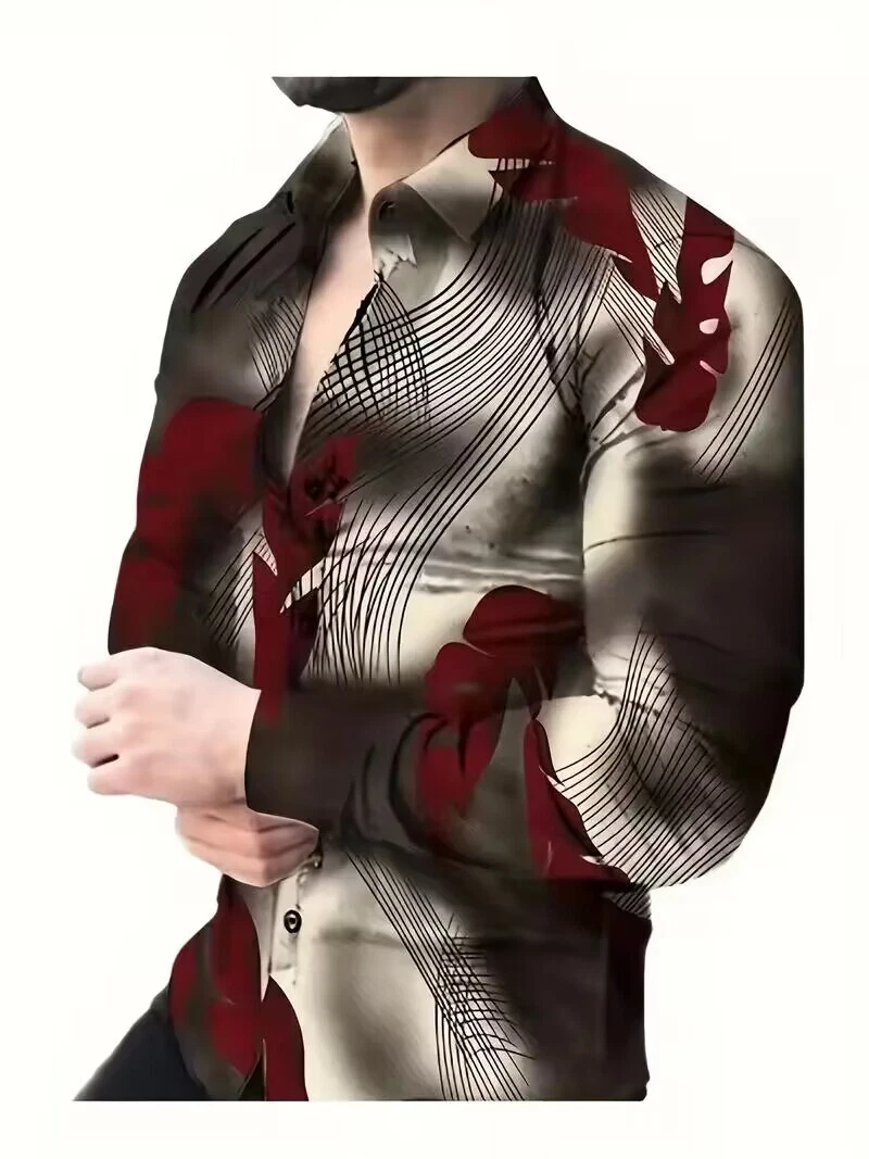 Plus Size Fashion Striped Vintage Pattern Shirt Button Up Big & Tall Shirt - Picture 1 of 3