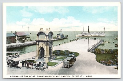 Arrival of the Boat, Plymouth Rock, Plymouth MA Massachusetts 1910s Postcard