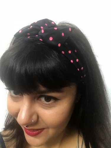 Bandeau cheveux rigide modulable bleu et blanc à pois