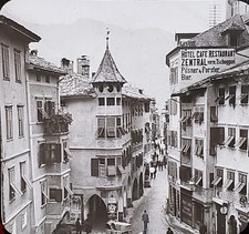 Street in Botzen (Bolzano??), Austria-Hungary, c1910's Magic Lantern Glass Slide