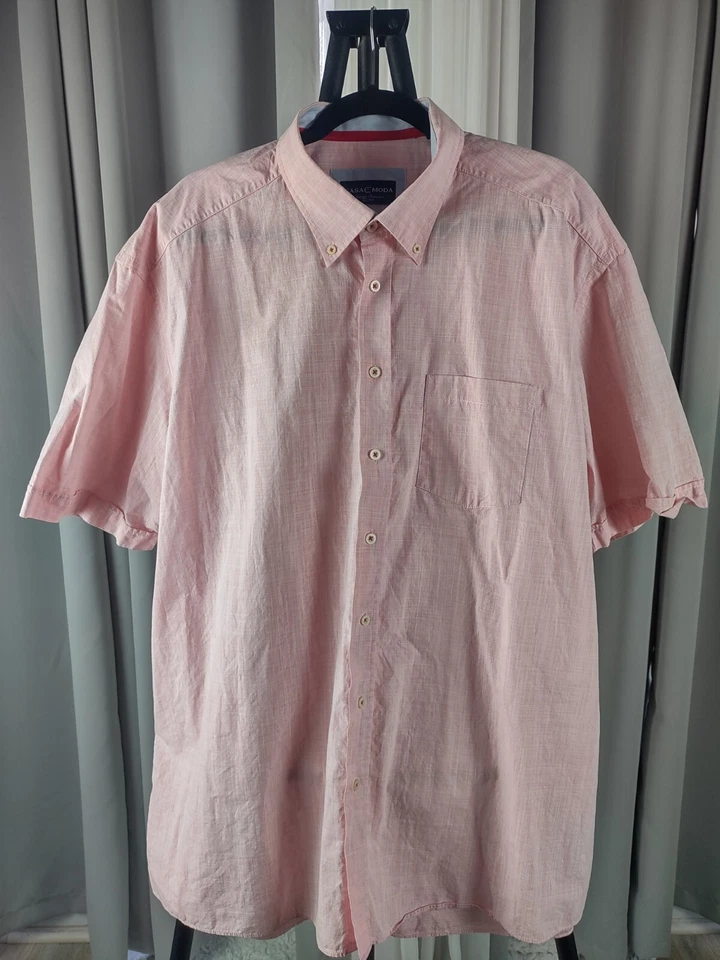 Casa Moda 100% Cotton Pink Pattern Short Sleeve Casual Fit Button Down Size 3XL - Image 2 of 4