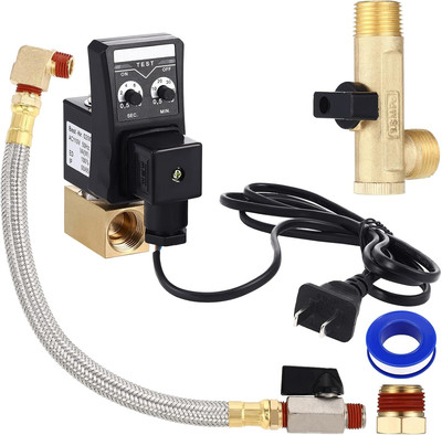 110V Automatic Water Tank Drainage Kit with Brass Valve & Braided Steel Hose