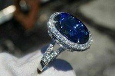 6Ct Blue Oval Cut CZ Sparlking Engagement Wedding Ring In 925 Sterling Silver