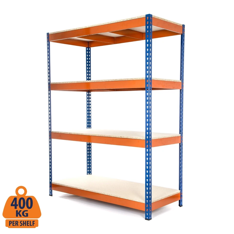 4 Tier Steel Shelving Heavy Duty Garage Storage Racking Blue & Orange 400KG UDL