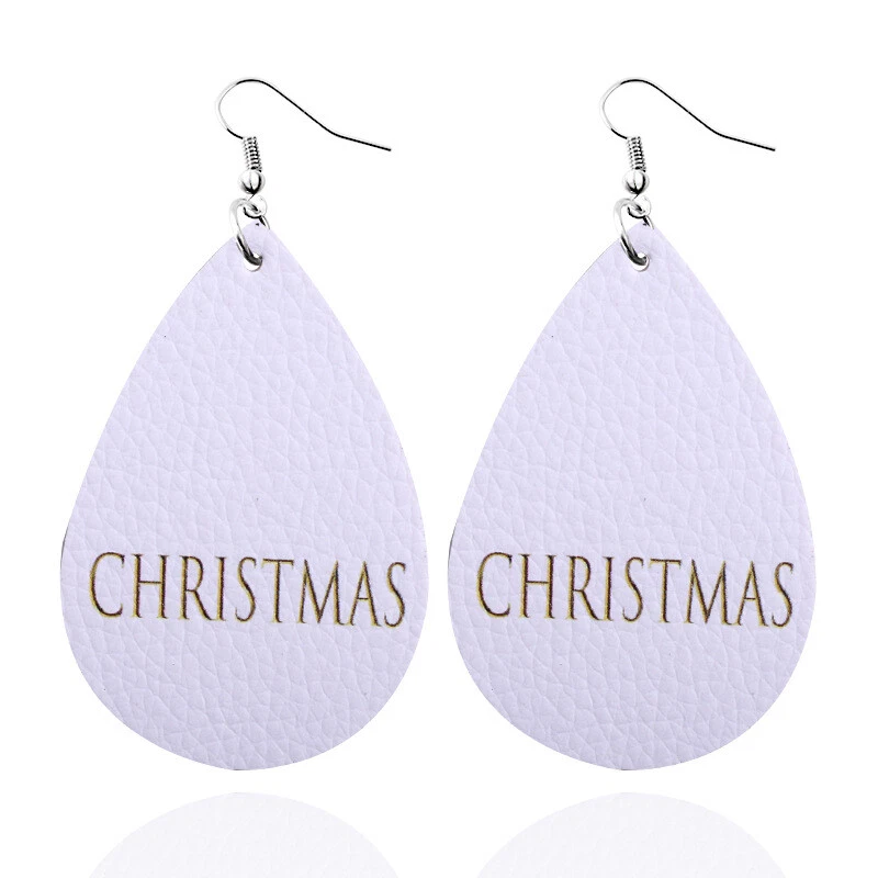 Рождественская елка подарки PU кожаный капли серьги олень снеговик печати ювелирных изделий - Изображение 4 из 4