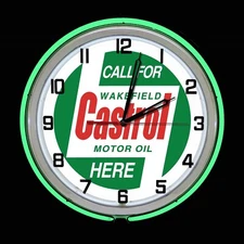 19" Castrol Motor Oil Green Double Neon Clock Garage Auto Shop Decor