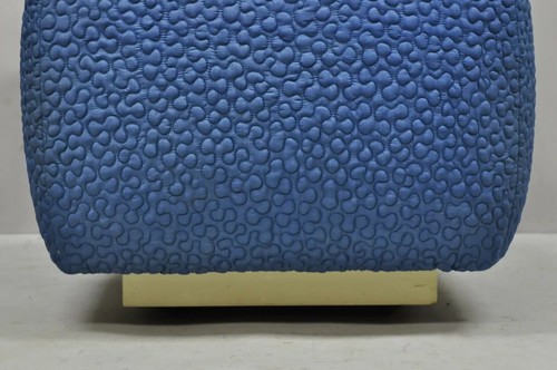 Vintage Mid Century Modern Square Pouf Ottoman Blue Stitched Fabric on Casters - Picture 4 of 9
